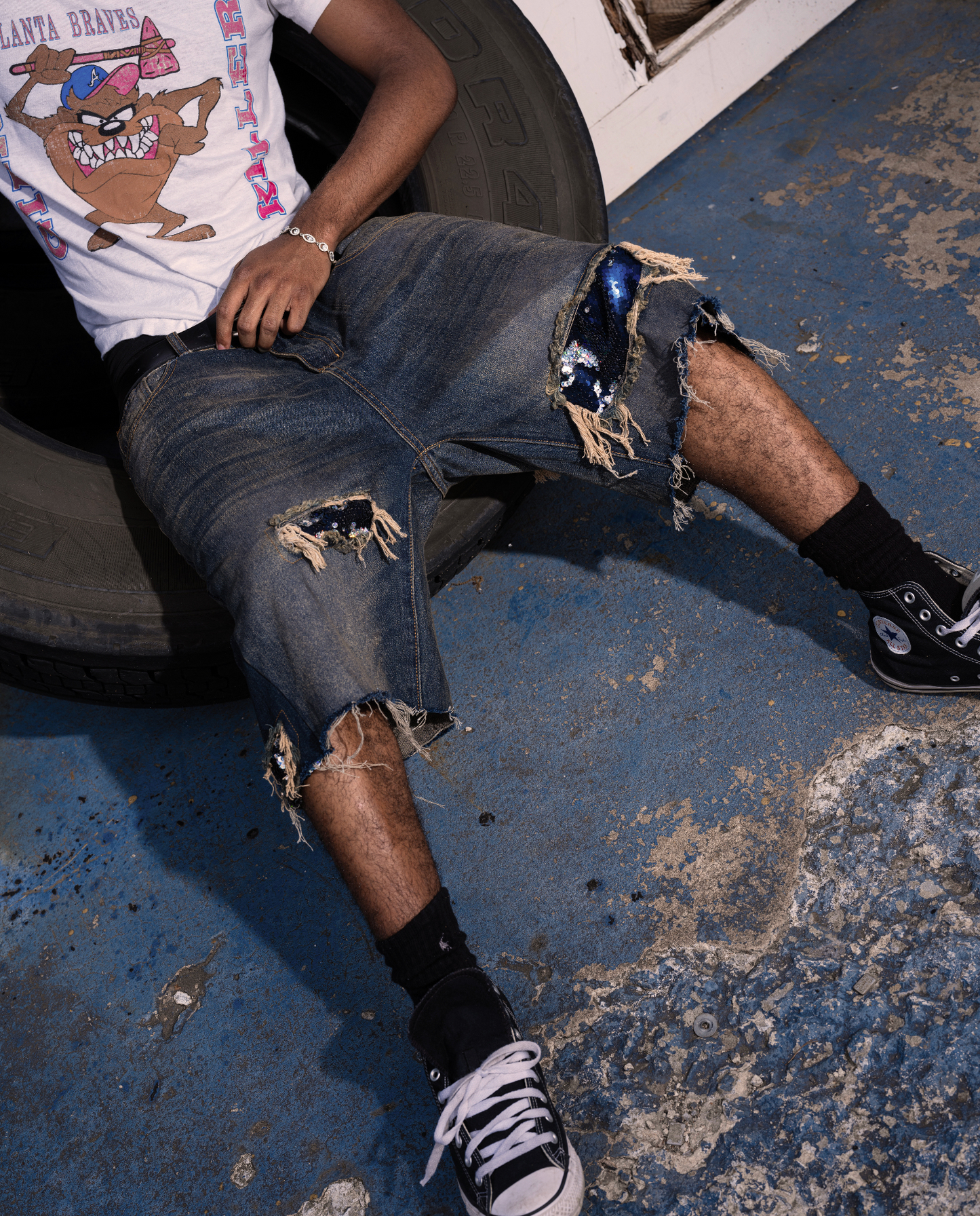 Mudwash Sequin Jean Shorts